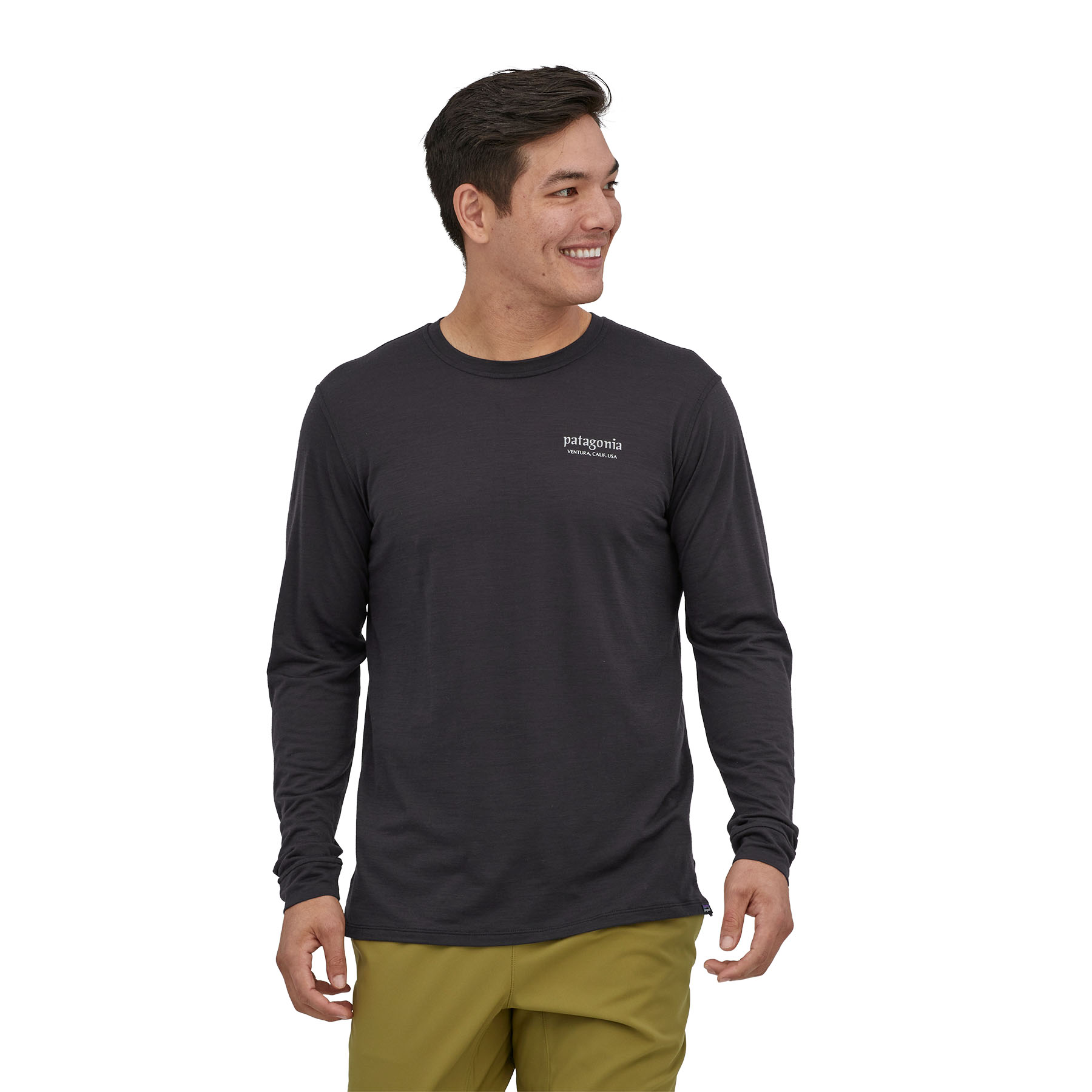 PATAGONIA Men's Long-Sleeved Capilene Cool Merino Graphic Shirt Heritage Header: Black