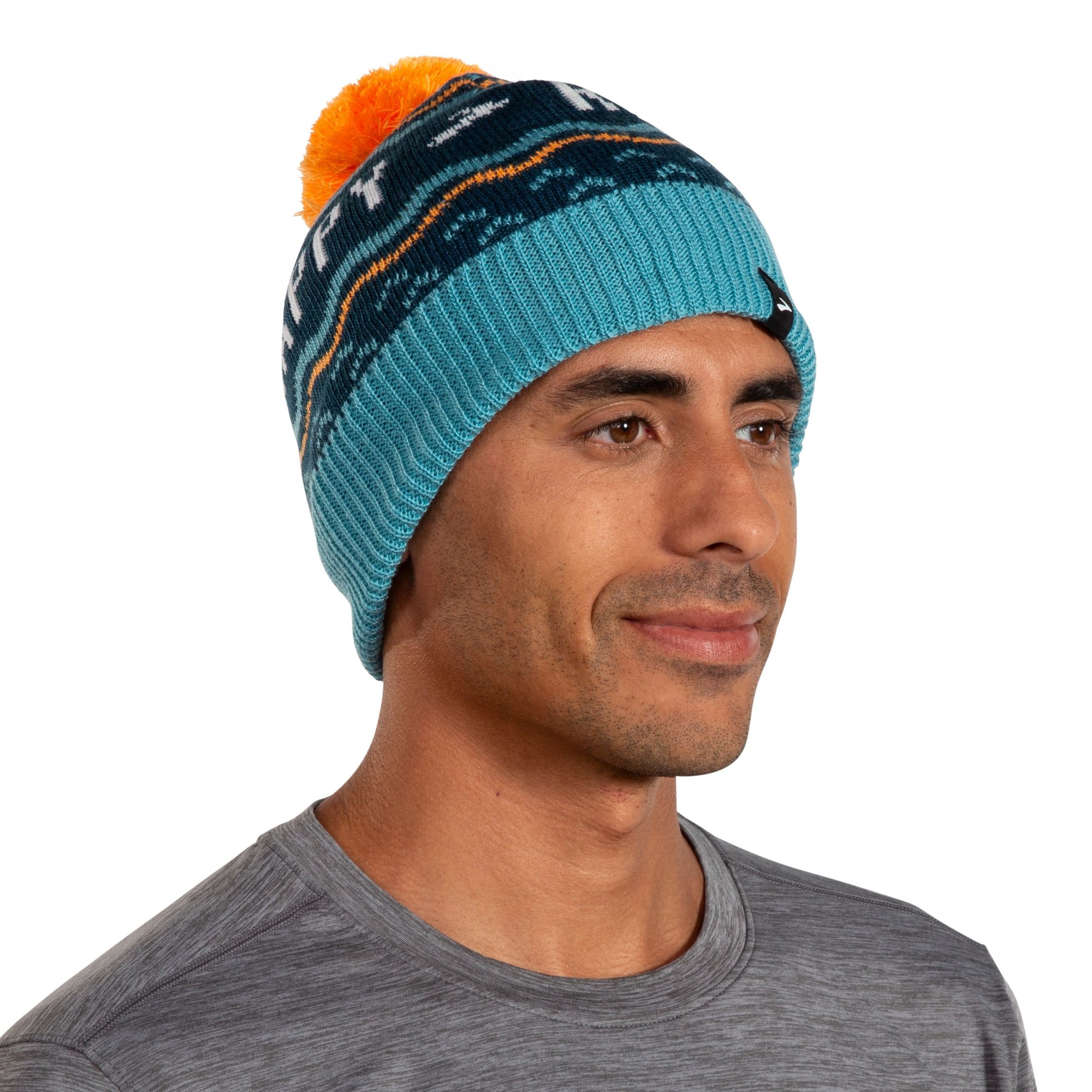 BROOKS Heritage Pom Beanie Storm Blue Run Happy