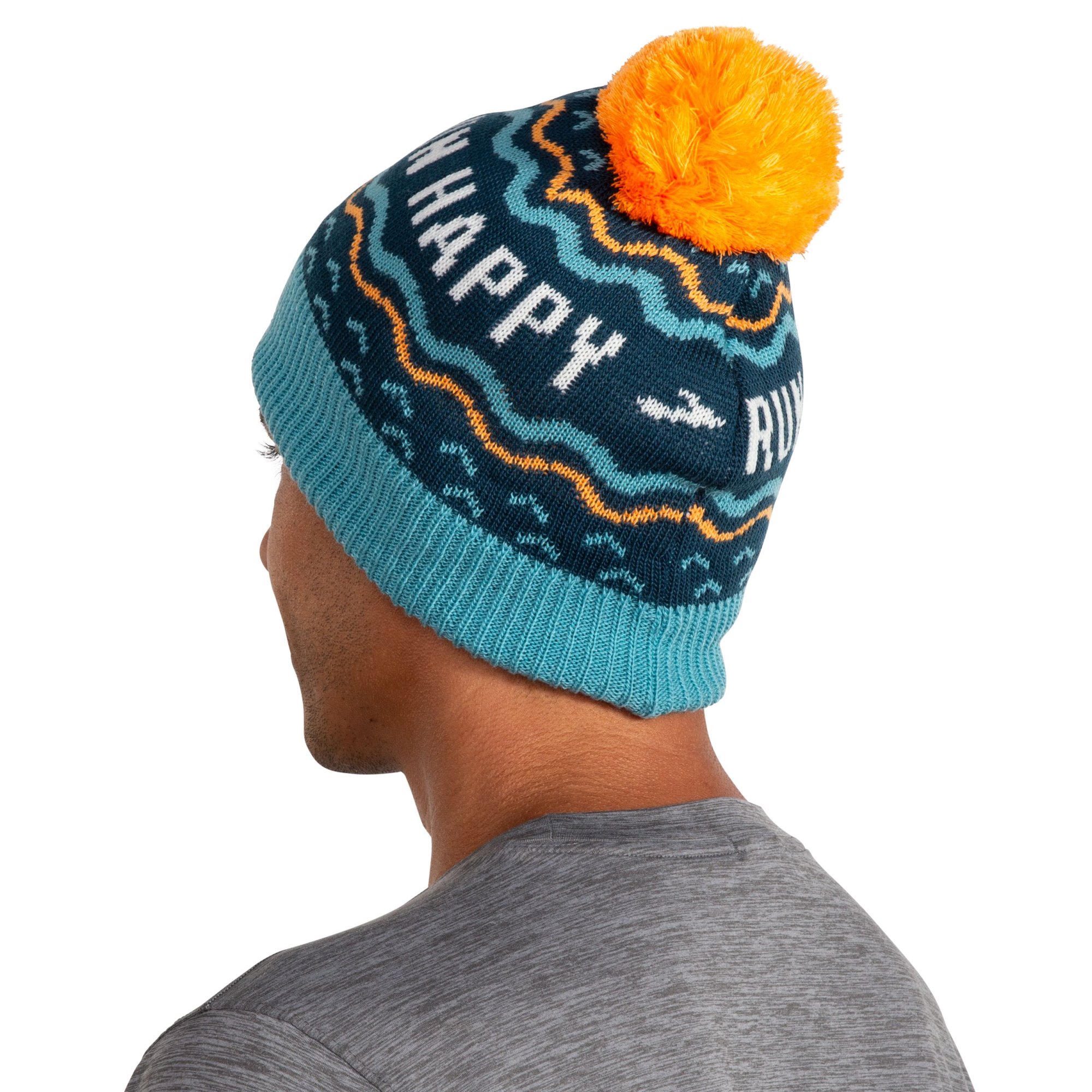 BROOKS Heritage Pom Beanie Storm Blue Run Happy