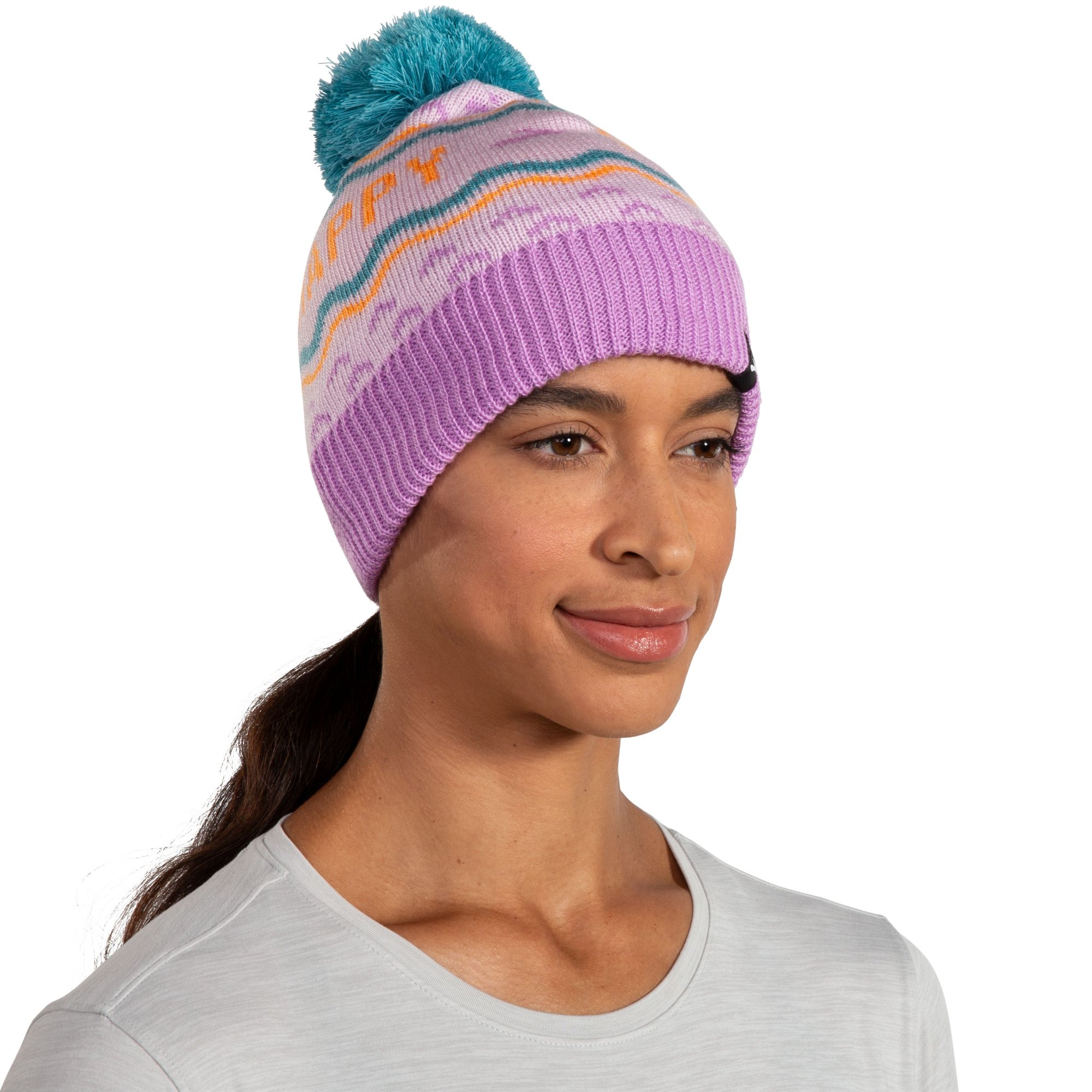 BROOKS Heritage Pom Beanie Light Purple Run Happy