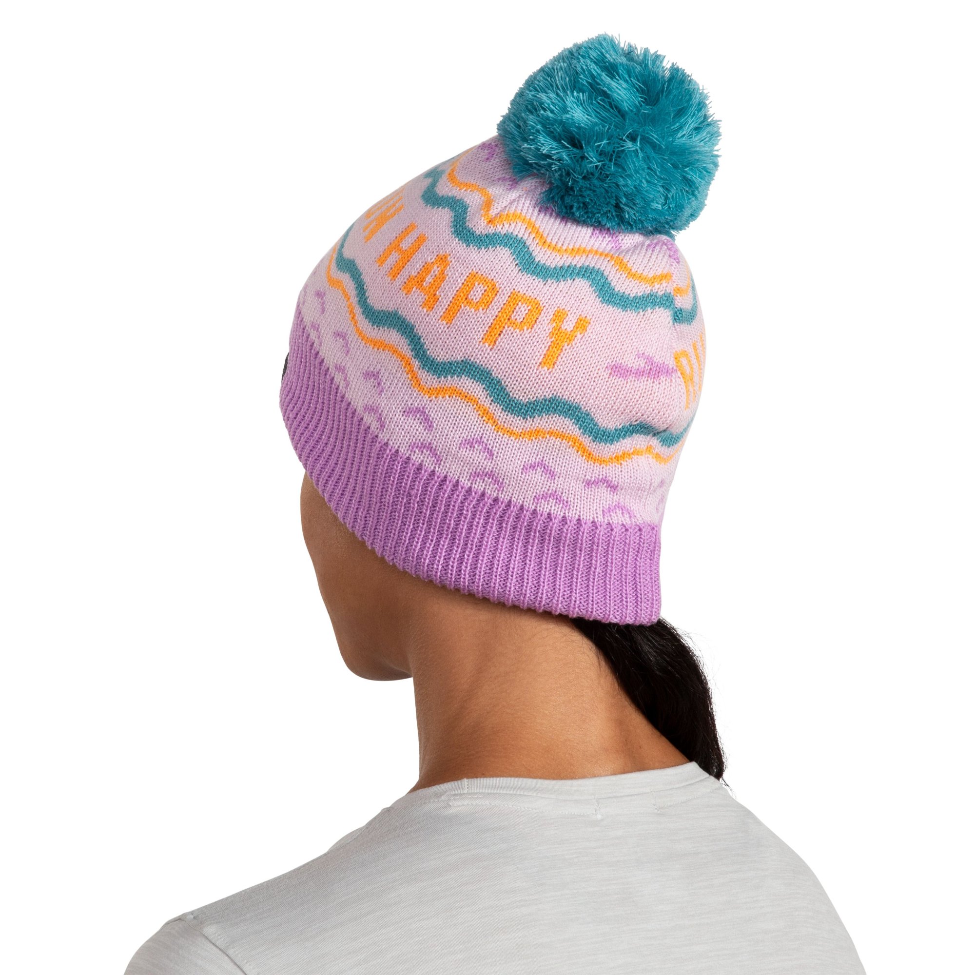 BROOKS Heritage Pom Beanie Light Purple Run Happy