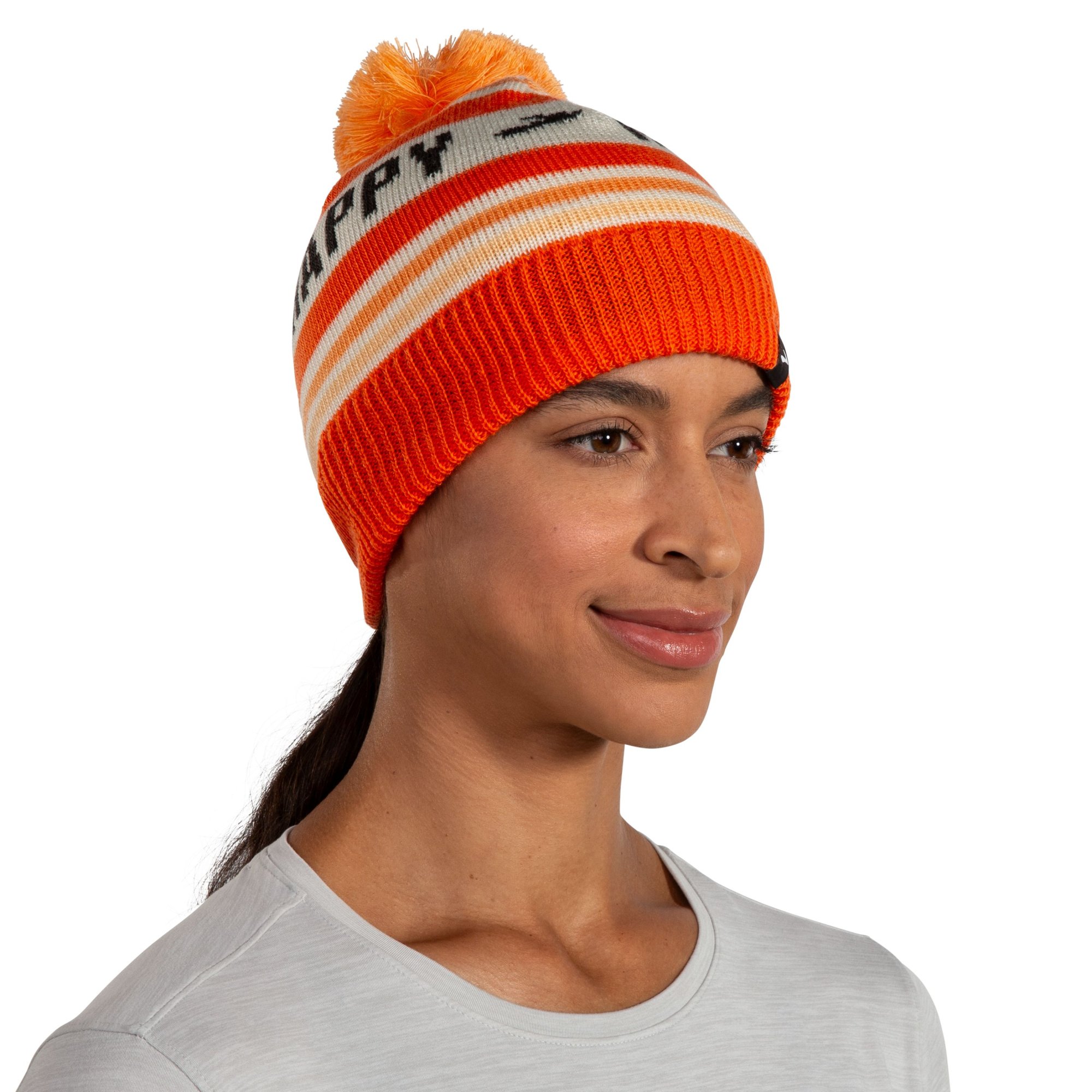 BROOKS Heritage Pom Beanie Fluoro Flash Run Happy