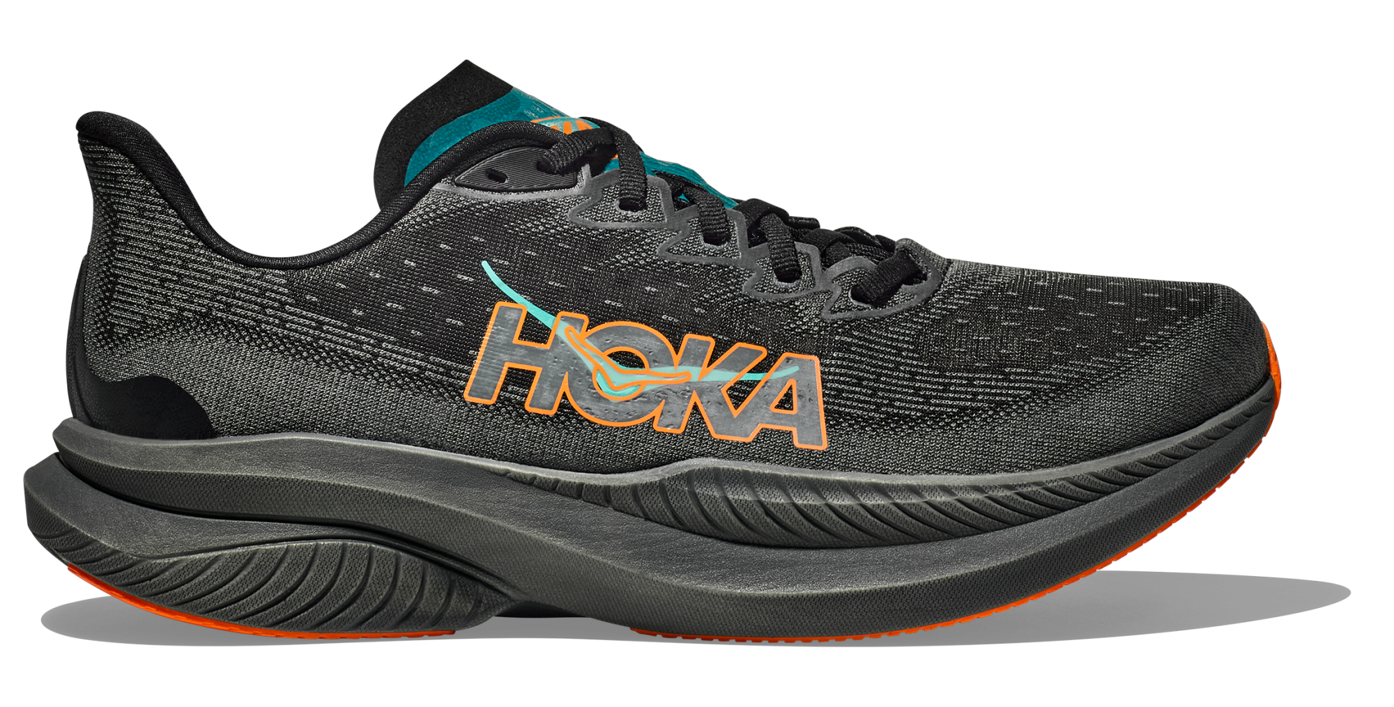 HOKA Mach 6 Black / Electric Tangerine