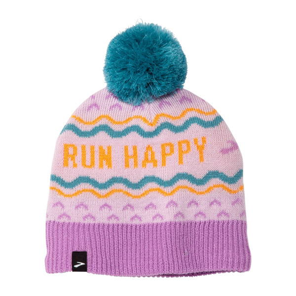 BROOKS Heritage Pom Beanie Light Purple Run Happy